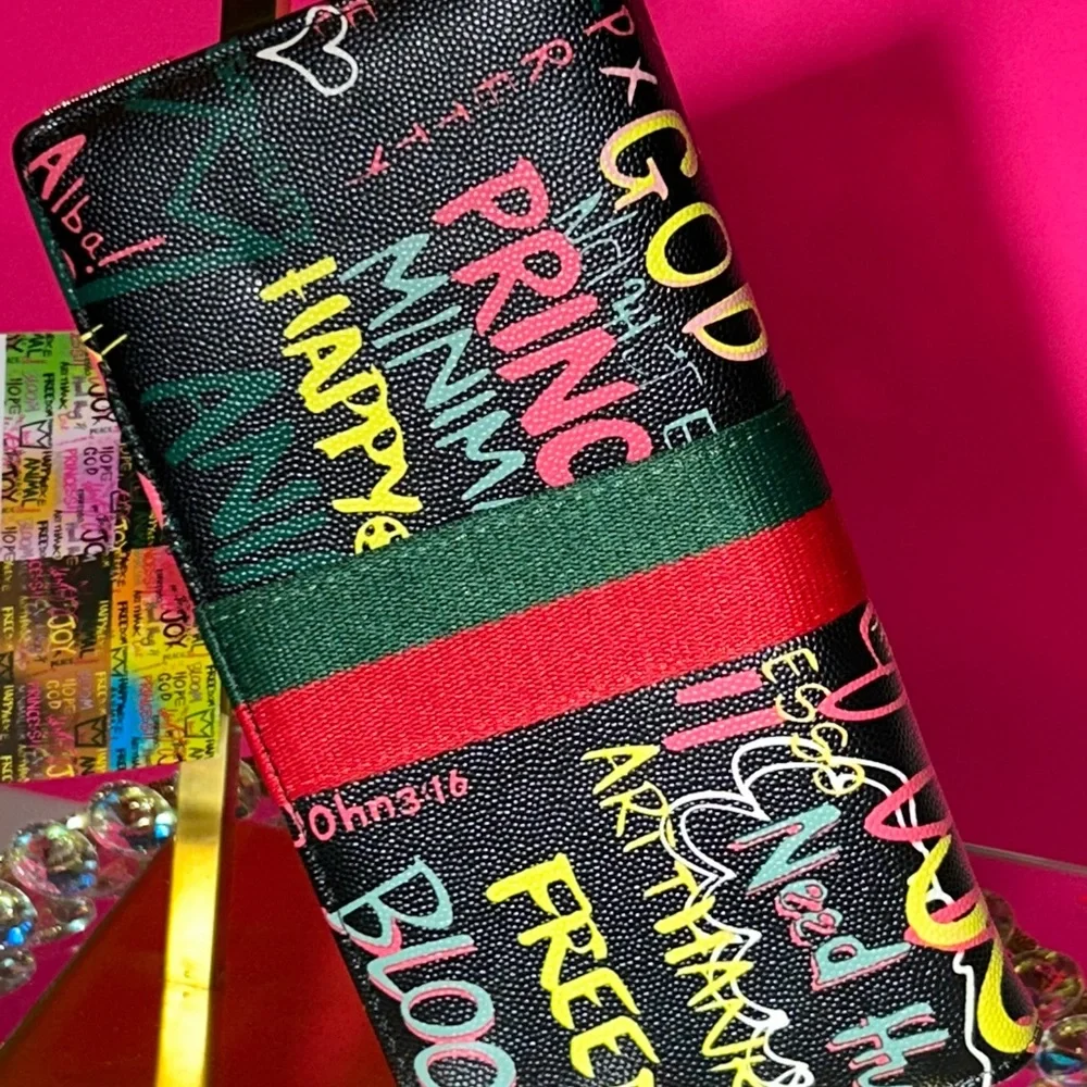 Alba Saffiano Leather Inspirational Black Zip-around Long Wallet 8” x 4.… - Picture 11 of 17